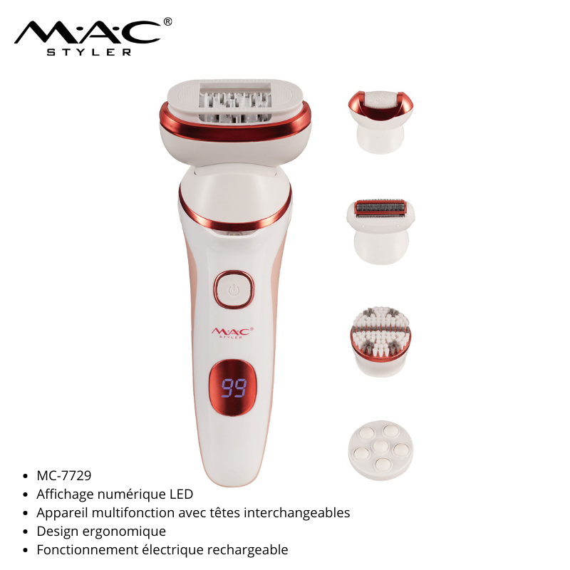 Rasoir / Brosse Nettoyante Et Massage 5 En 1 – Blanc